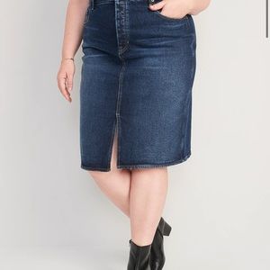 Higher High-Waisted Button-Fly Midi Jean Pencil Skirt for Women